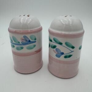 Vintage Caleca Salt and Pepper in Pink Garland Made in Italy Handpainted